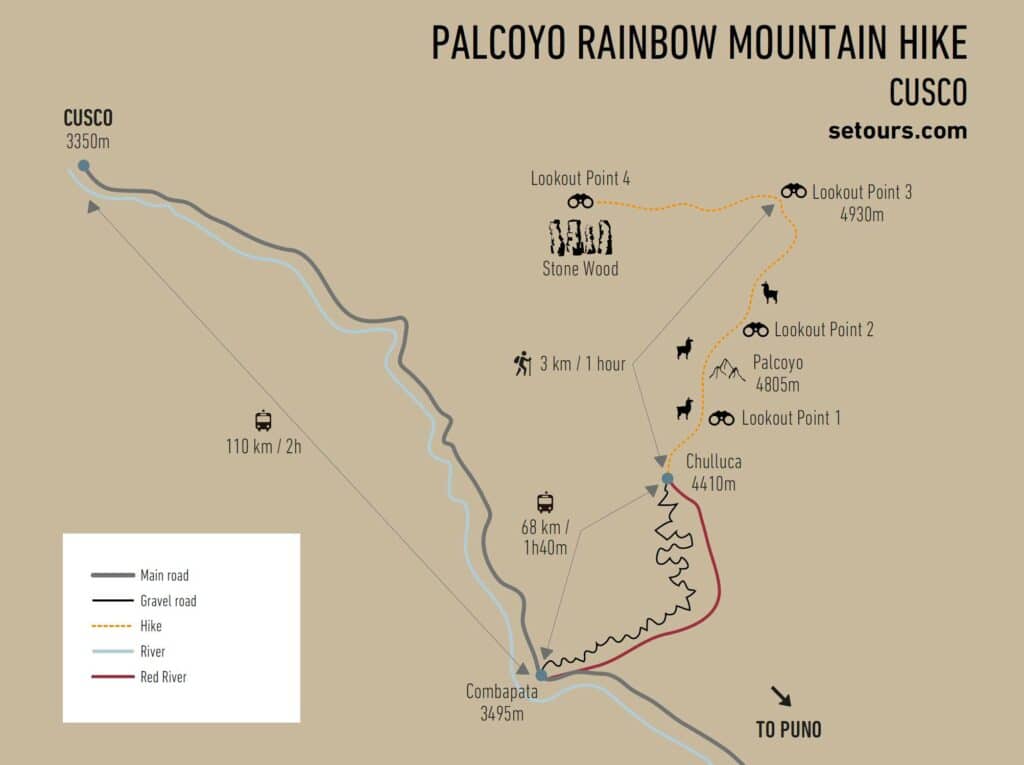 Map showing the location of Palcoyo the other Rainbow Mountain in Peru 