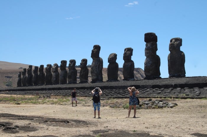 Easter Island Moais with tourists taking pictures