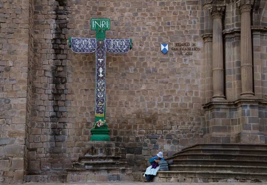 Christian Cross infront of Cathedral, Cusco Walking Experience with Carbel Coffee