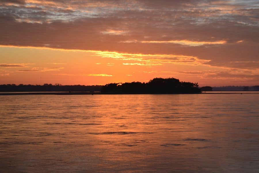 Sunset over the River Madre de Dios at Reserva Amazonica near Puerto Maldonado