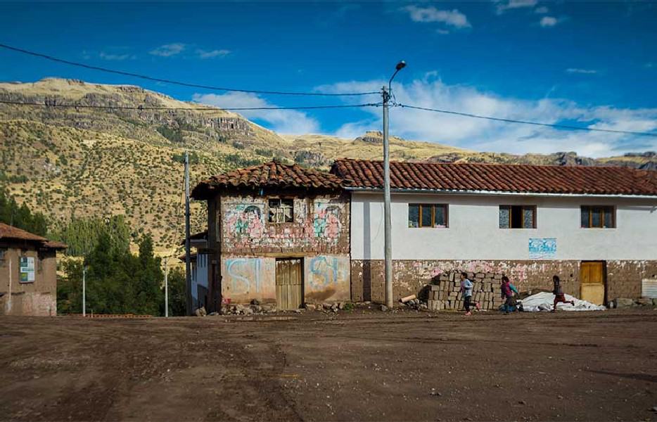 community village with kids near a Hidden Gem of the Andes, Waqra Pukara