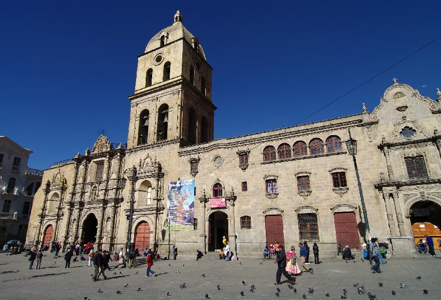 Colonial Basilica of San Francisco at Plaza Mayor de San Francisco at your city tour in La Paz