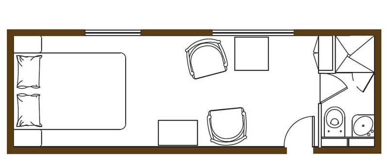 Layout of suite cabin within the luxurious train Andean Explorer, Peru
