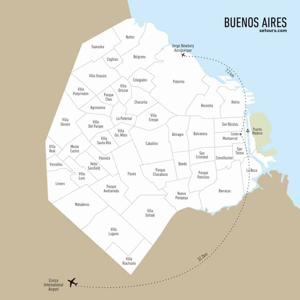 Map of Buenos Aires and its districts
