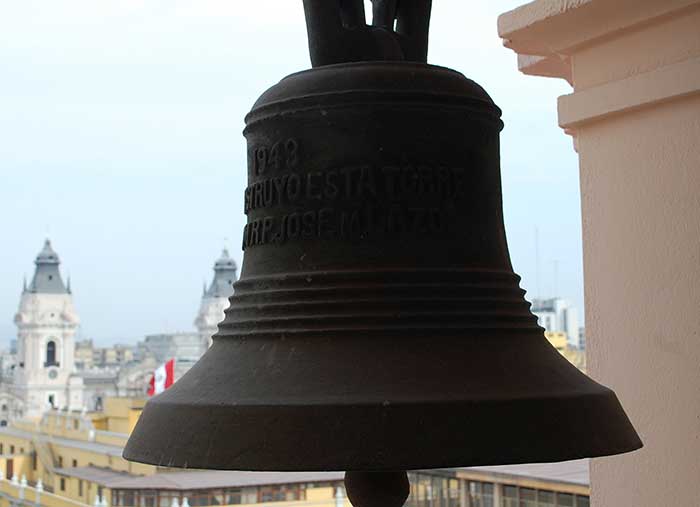 Bell tower at Santo Domingo Church with views over Lima's historic center