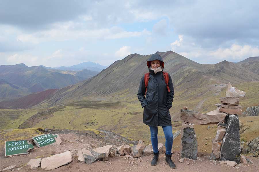 Hiker on the first viewpoint along Palcoyo Trail