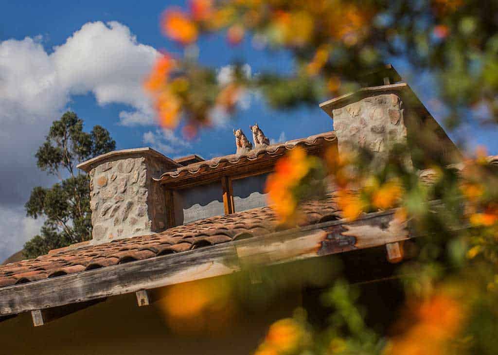 Pukara bulls on the roofs of Sol y Luna Hotel in the Sacred Valley