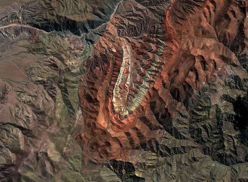 Aerial view of the Serranias de Hornocal 14-color rainbow mountain in Argentina 