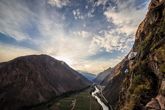 Sunrise over the green Sacred Valley from the Skylodge - Peru