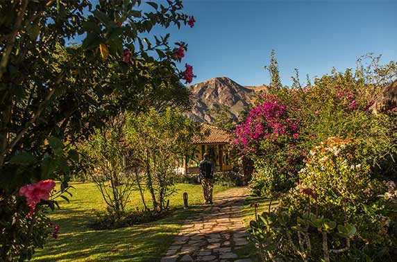 Gardens in the Sol y Luna Hotel & Spa with views of the Andes