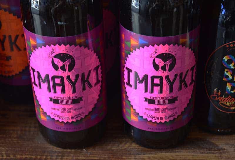 Local craft beer with eye-catchy pink labels in Tilcara 