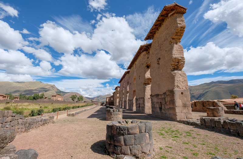 Inca Viracocha Temple with a stone foundation and clay walls in Raqchi (Cusco)