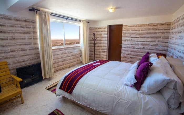 Room with view featuring walls built with salt bricks in Luna Salada hotel, Colchani Uyuno 