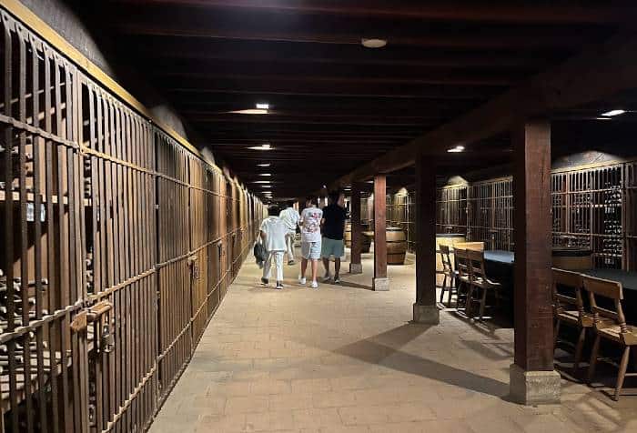 a party of 4 exploring the historic wine cellar at Santa Rita winery near Santiago de Chile