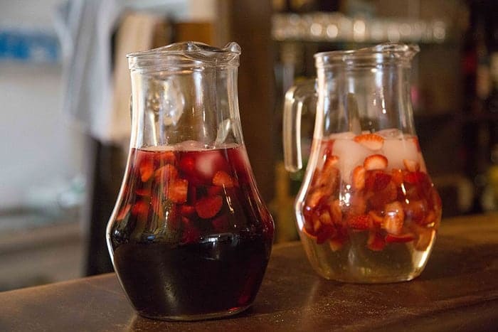 Pitchers of traditional drinks made with wine in Santiago de Chile