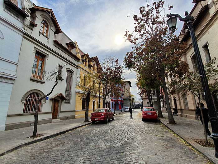 A quiet street in a traditional neighborhood in Santiago de Chile