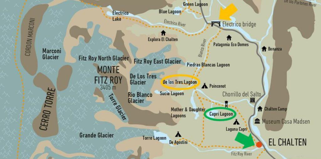 Setours Map showing Laguna de los Tres